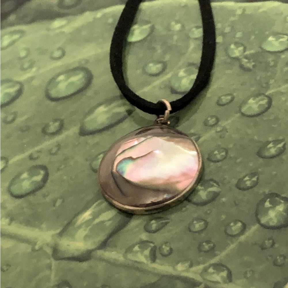 Vintage Sterling silver abalone shell  pendant necklace